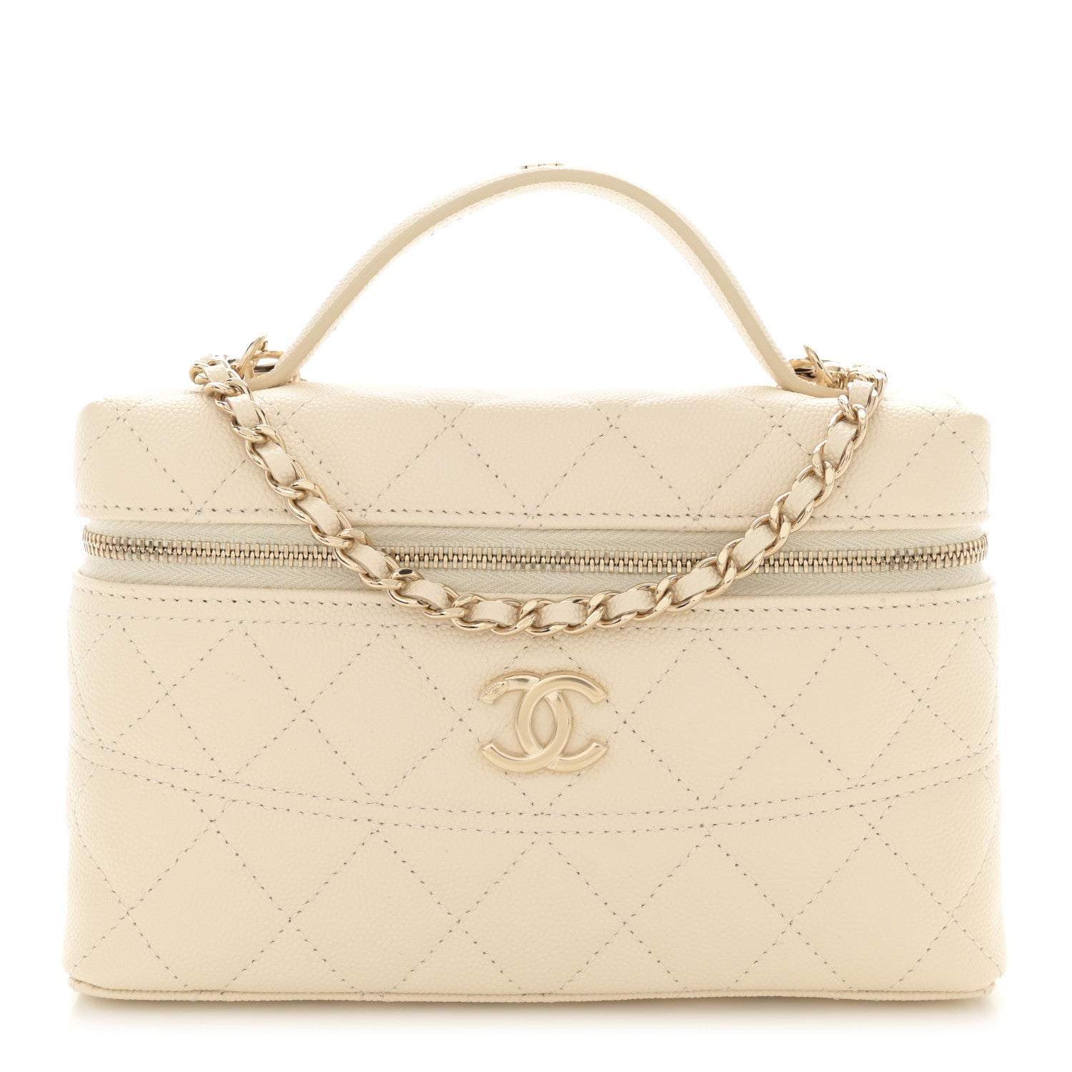 CC Caviar Quilted Handle Slim Vanity Ecru