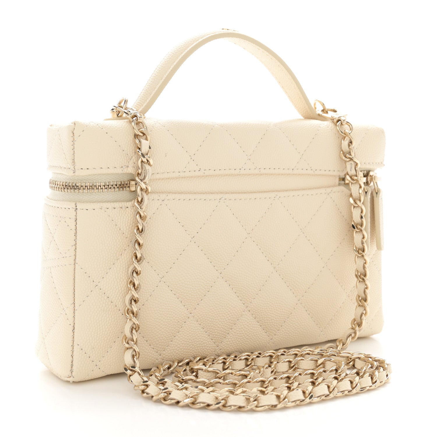 CC Caviar Quilted Handle Slim Vanity Ecru