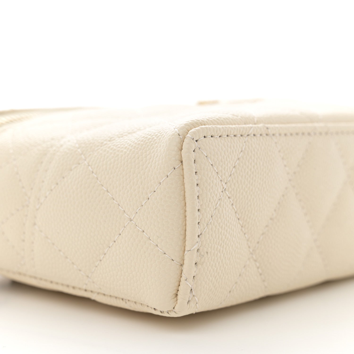 CC Caviar Quilted Handle Slim Vanity Ecru