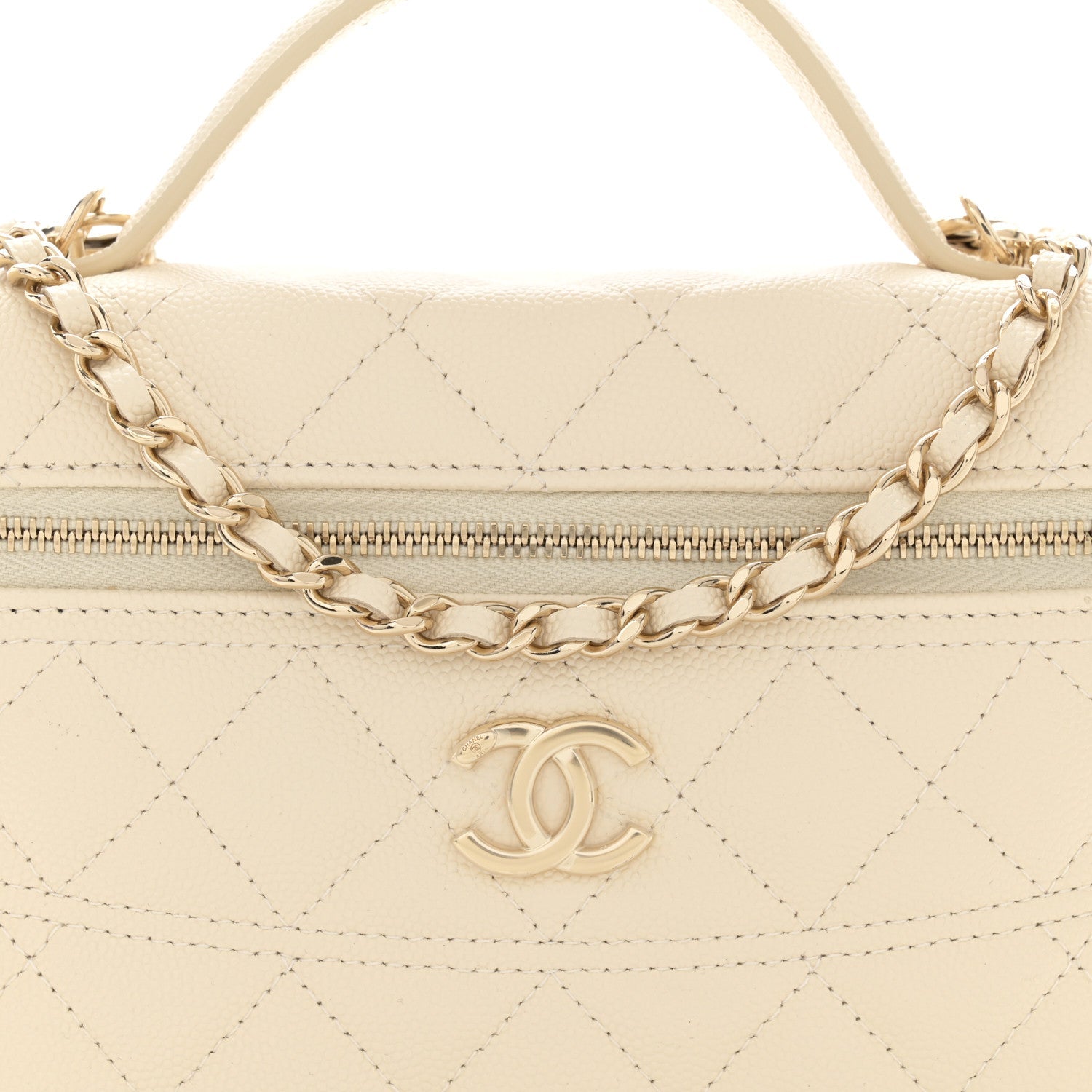 CC Caviar Quilted Handle Slim Vanity Ecru